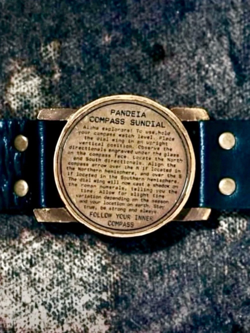 PANDEIA Sundial Watch Black Leather Cuff Bronze Roman Numeral Steampunk Artisan